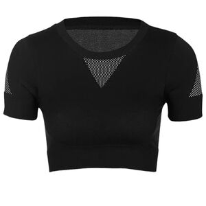 Ivy Park Black White Short Sleeve Cropped Top Stretchy Workout Fitness essential